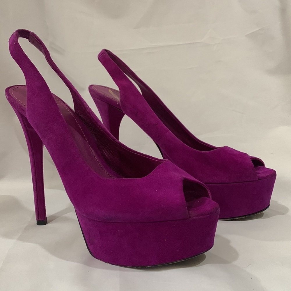 BRIAN ATWOOD Sexy Vero Cuoio Purple Slingback Peep Toe Stilettos